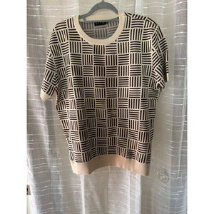 Men's AKOG Short Sleeve Shirt Beige & Black Geometric Pattern Size Unknown